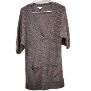 Caslon Sweater Dress Knit Tunic Pockets V-Neck Short Sleeve Brown Casual Size?